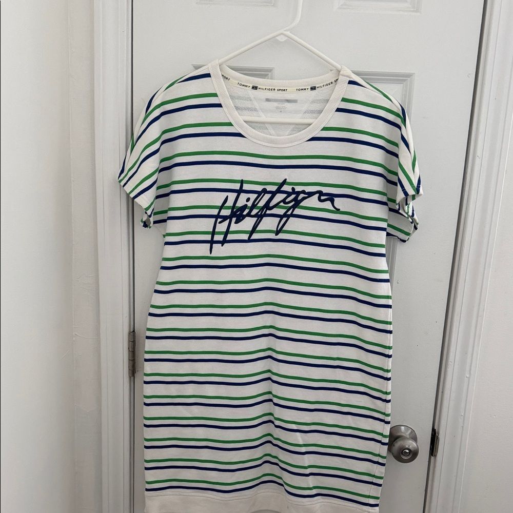 Tommy Hilfiger Striped Midi Dress - White, Blue, Green Size Large